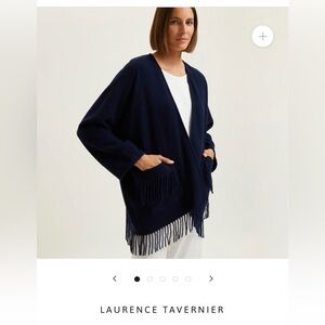 Laurence Tavernier Wool Navy Blue Sweater Knit Cardigan Free Size Ptp 28"